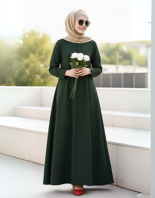 Simple Abaya Designs Full Zipper - Bottle Green