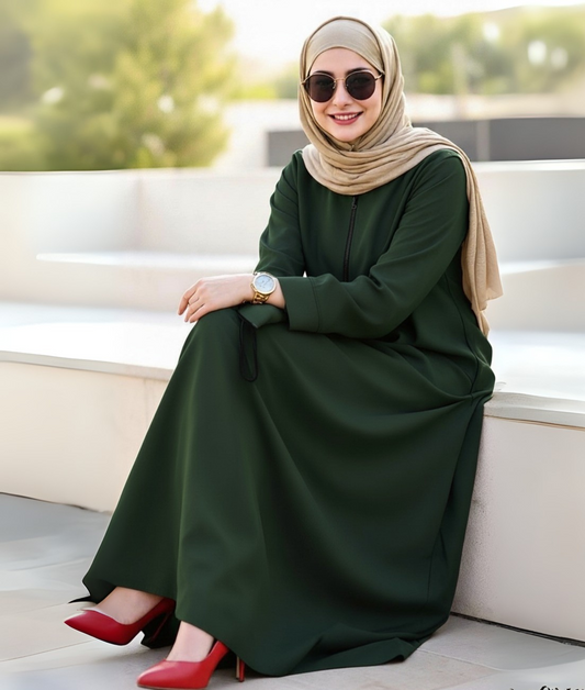 Simple Abaya Designs Full Zipper - Bottle Green