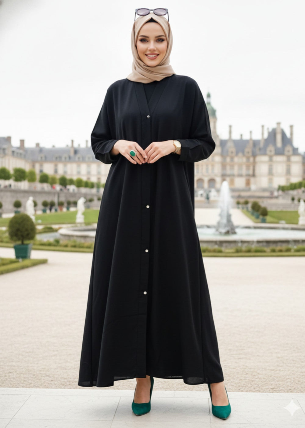 Front Open Abaya - Black