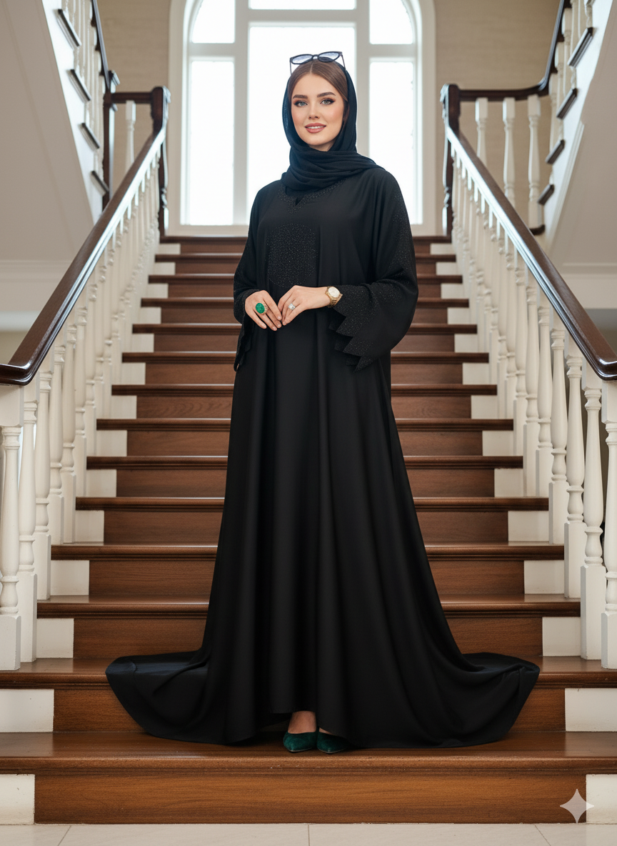 Luxury Stone Work Abaya Nidha - Jet Black
