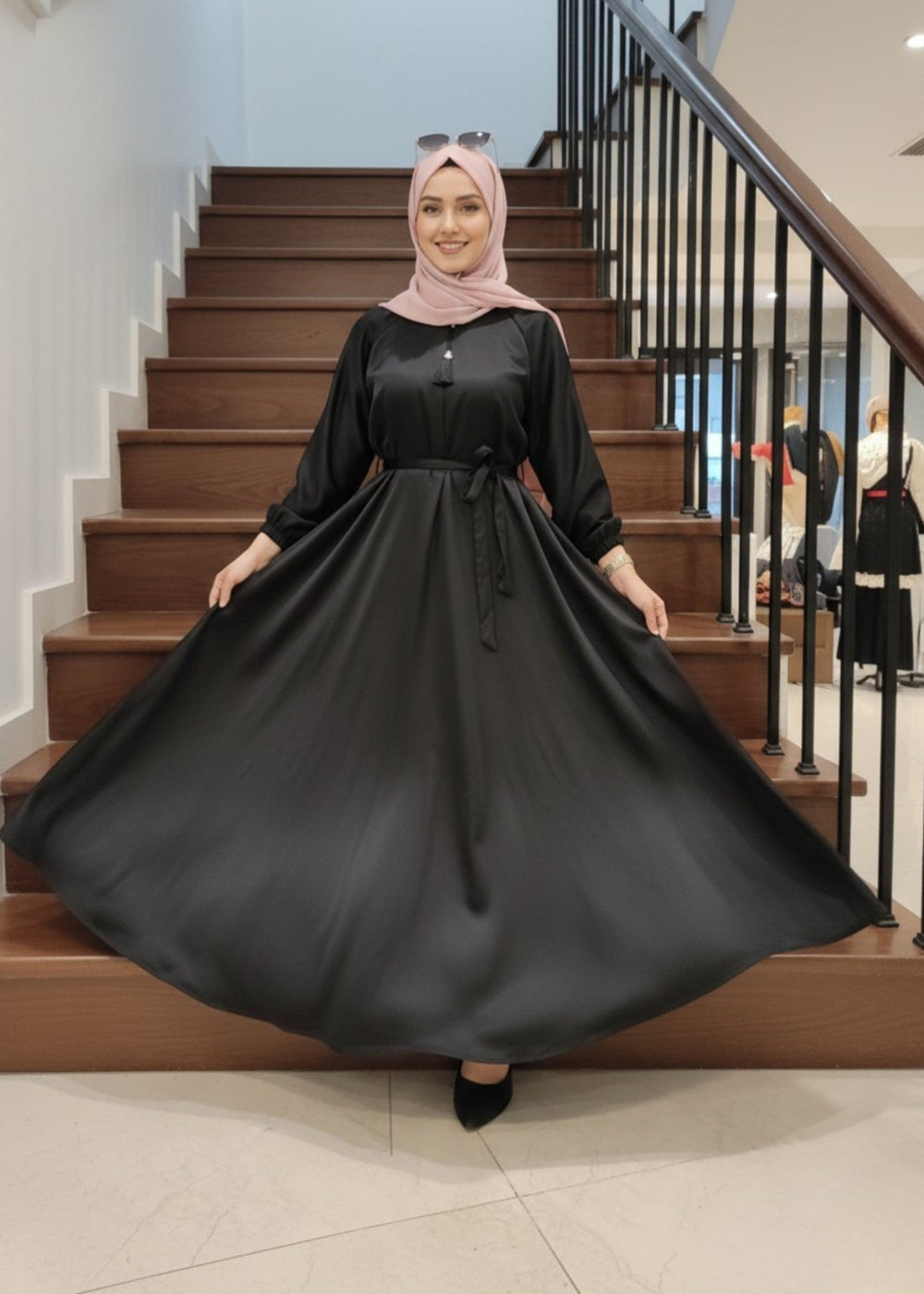 Premium Silk Abaya - Black