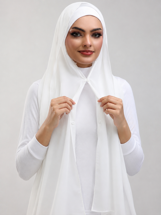 Pre-Sewn Attached Magnet Hijab - White