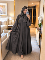 Front Open Abaya – Grey | Elegant Modest Wear by Sajdah