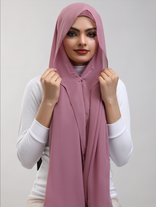 Pre-Sewn Attached Magnet Hijab - Pink
