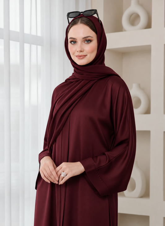 Abaya Designs - Front open - Maroon luxe