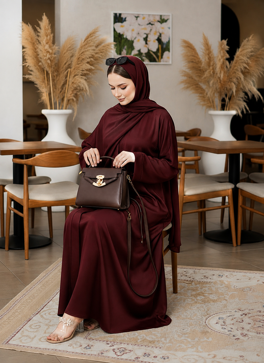 Abaya Designs - Front open - Maroon luxe