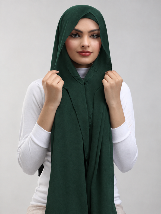 Pre-Sewn Attached Magnet Hijab - Bottle Green