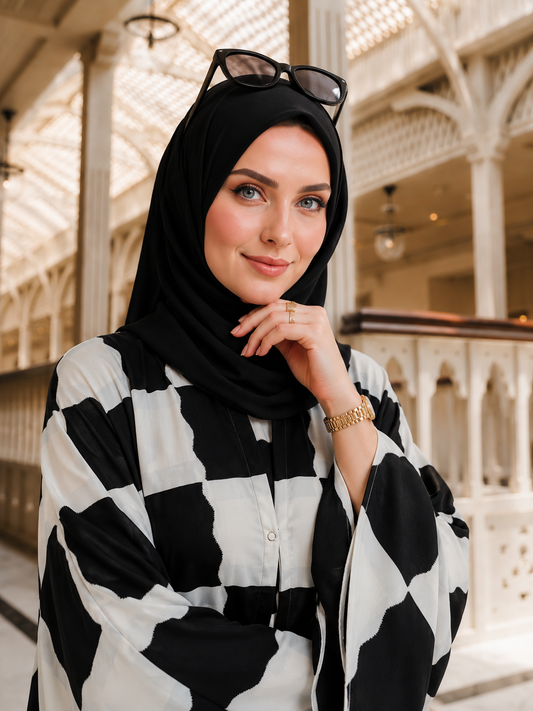 Printed Abaya - Black & White