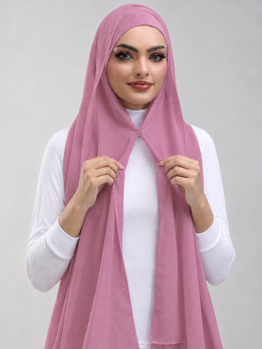 Pre-Sewn Attached Magnet Hijab - Pink