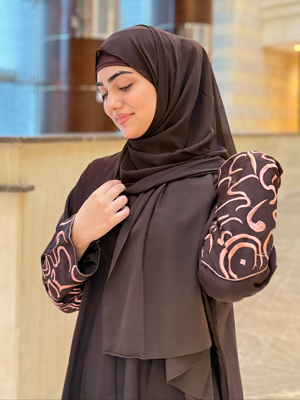 Calligraphy Abaya - Dark Brown