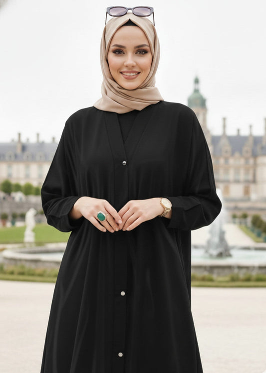  Black Front Open Abaya 