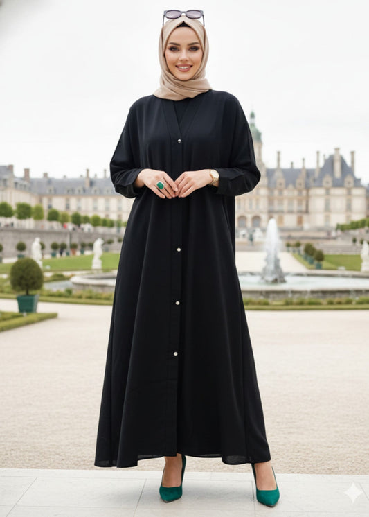 Front Open Abaya - Black