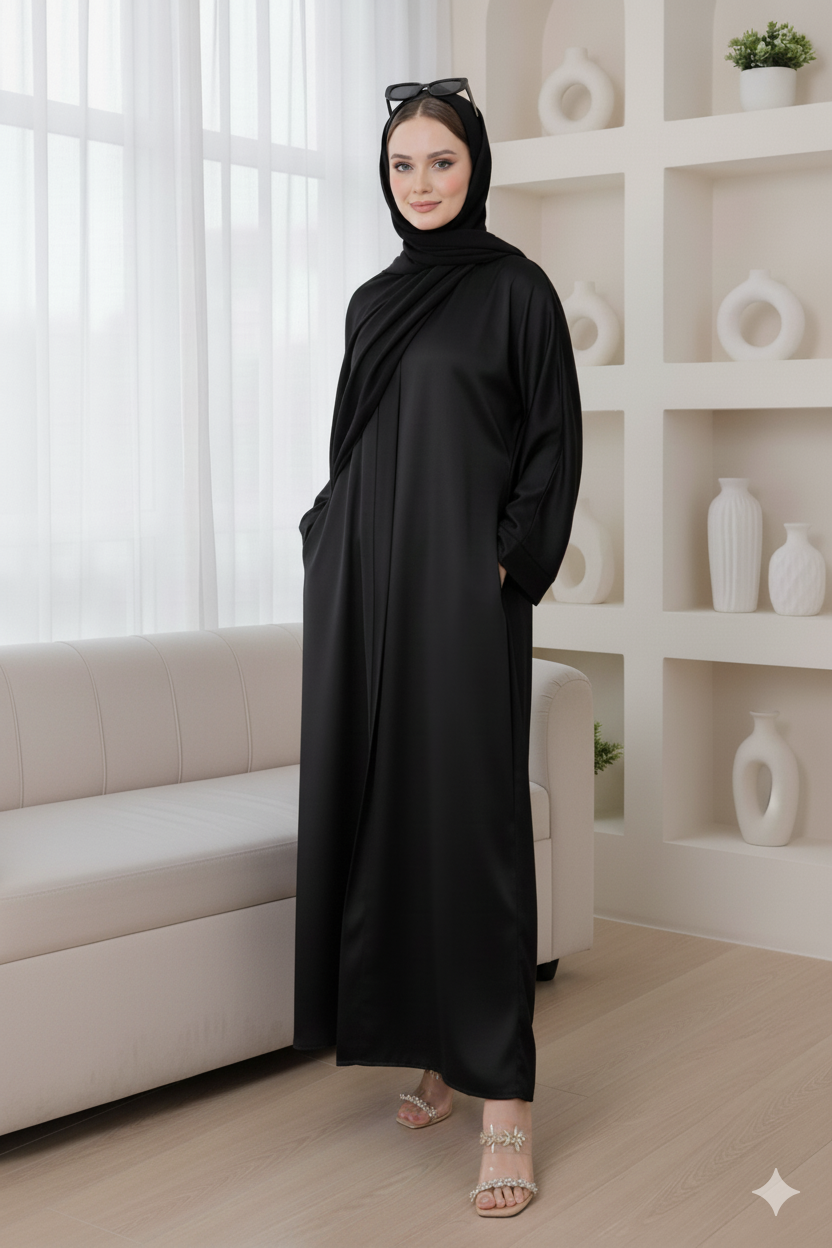 Front Open Abaya - Black