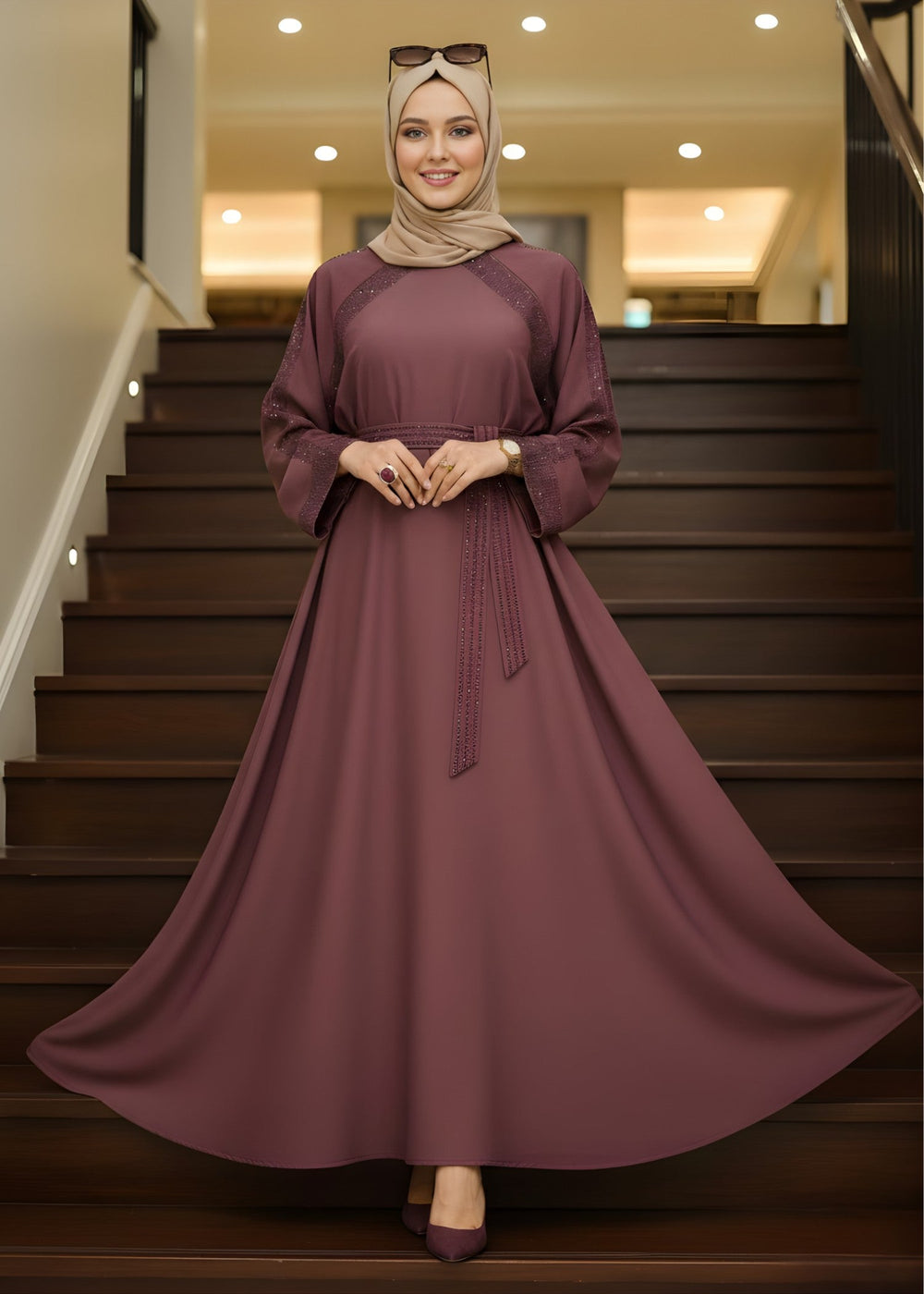 Stone Work Abaya with Belt