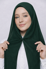 Pre-Sewn Attached Magnet Hijab - Bottle Green