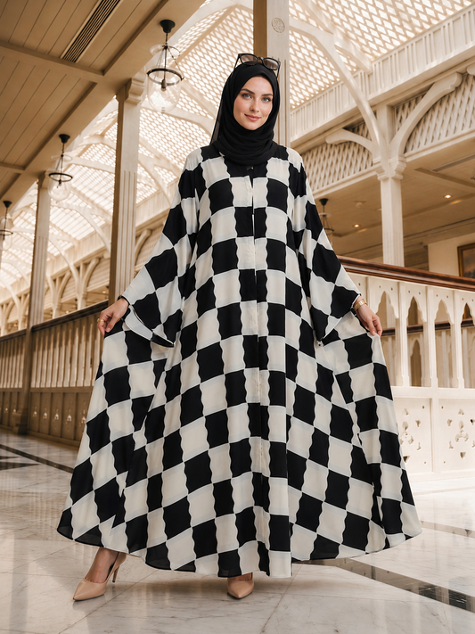 Printed Abaya - Black & White