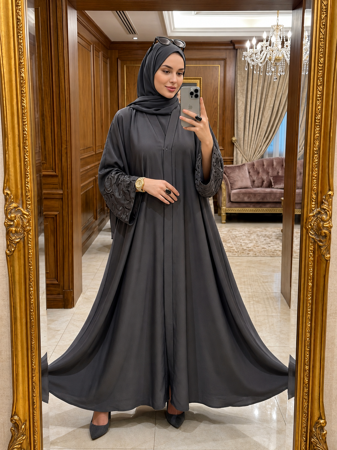 Front Open Abaya – Grey | Elegant Modest Wear by Sajdah
