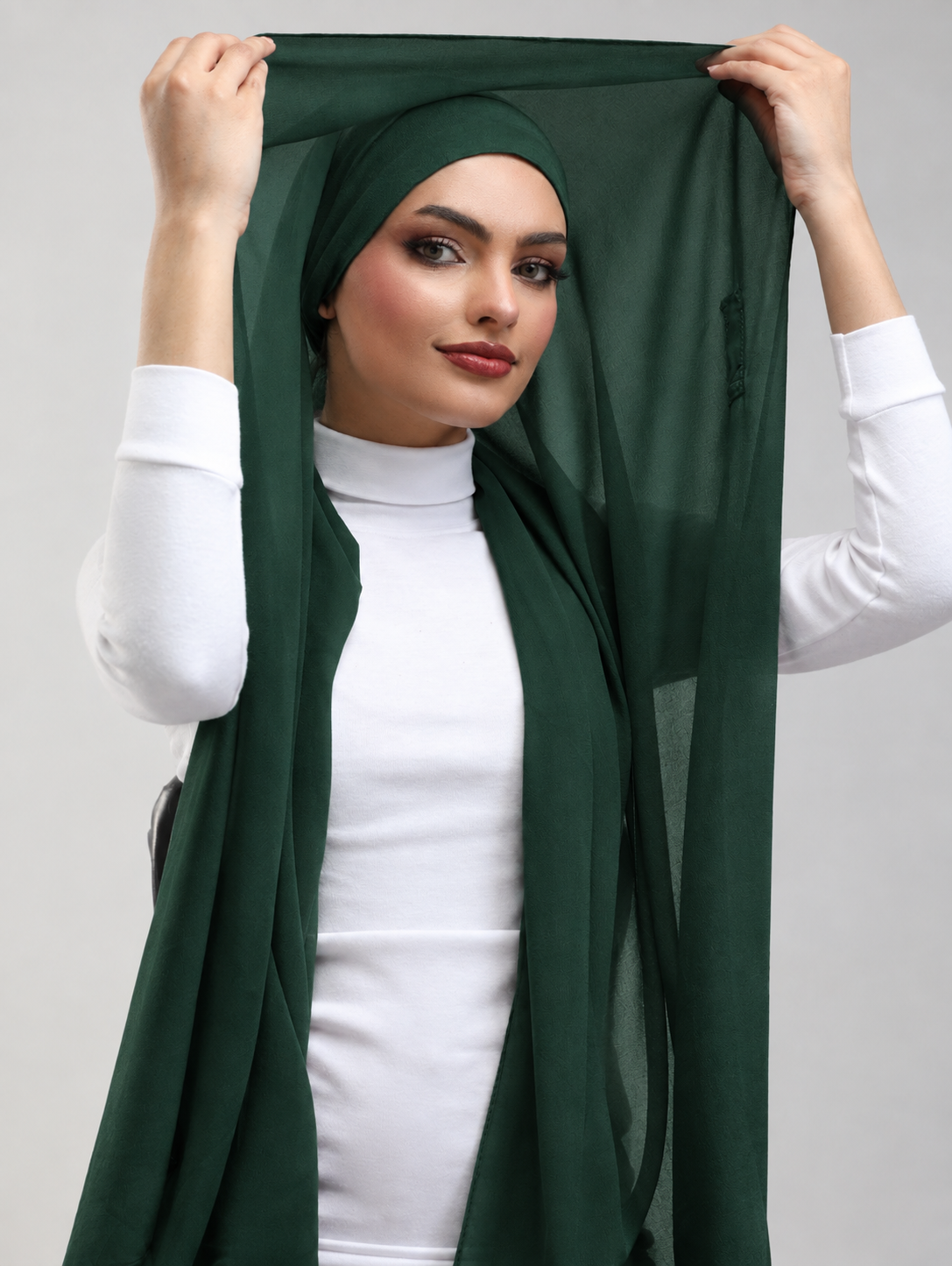 Pre-Sewn Attached Magnet Hijab - Bottle Green