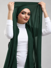 Pre-Sewn Attached Magnet Hijab - Bottle Green