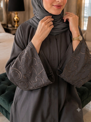 Front Open Abaya – Grey | Elegant Modest Wear by Sajdah